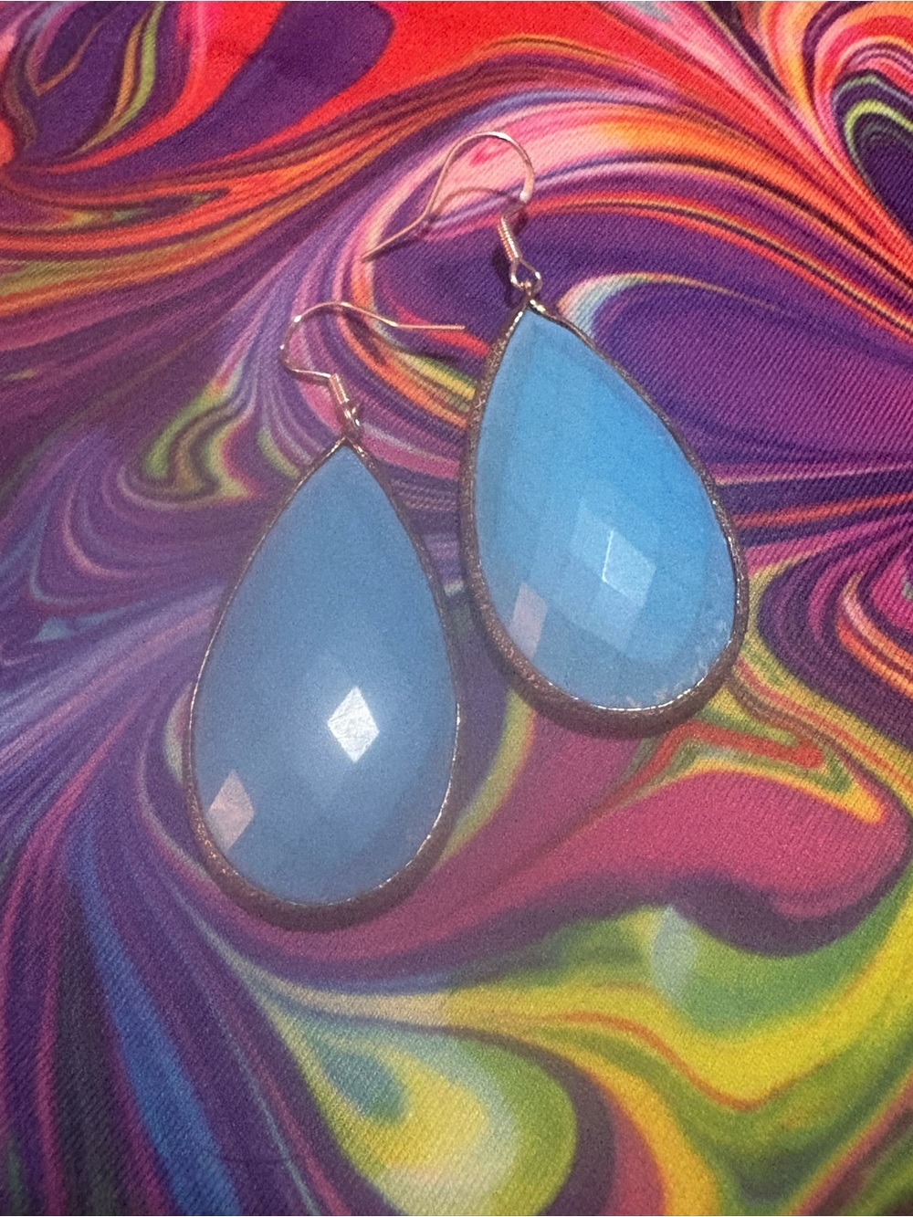 Faceted Sky Blue Teardrop Dangle Earrings - Women Jewelry